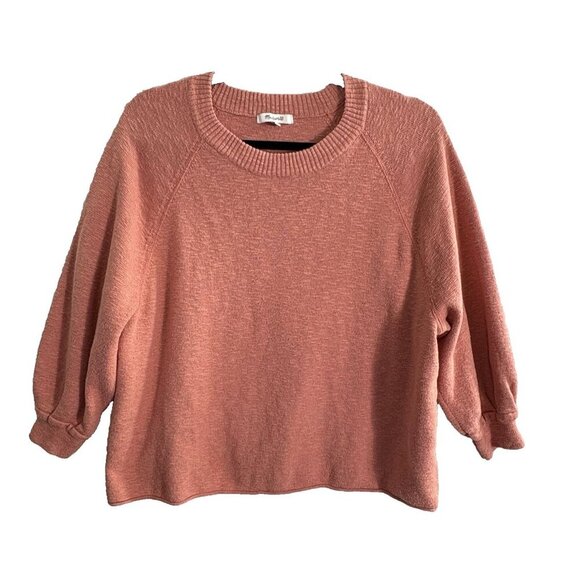 MADEWELL Women Telluride Pullover Sweater SZ M Salmon Crop Boxy 3/4 Sleeve 57-7 - Picture 1 of 9
